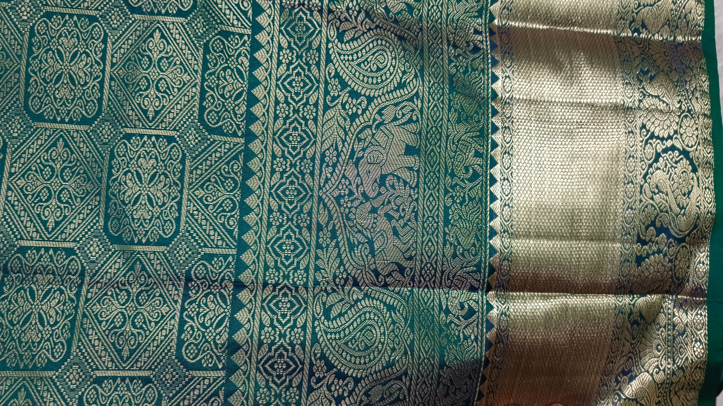 Teal blue Ashwa Gaja vegan bridal kanchi silk saree LA25951
