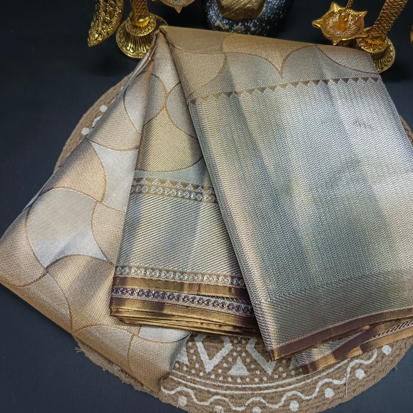 copper Radiance Heritage vegan self tissue kanchi silk saree LA25937