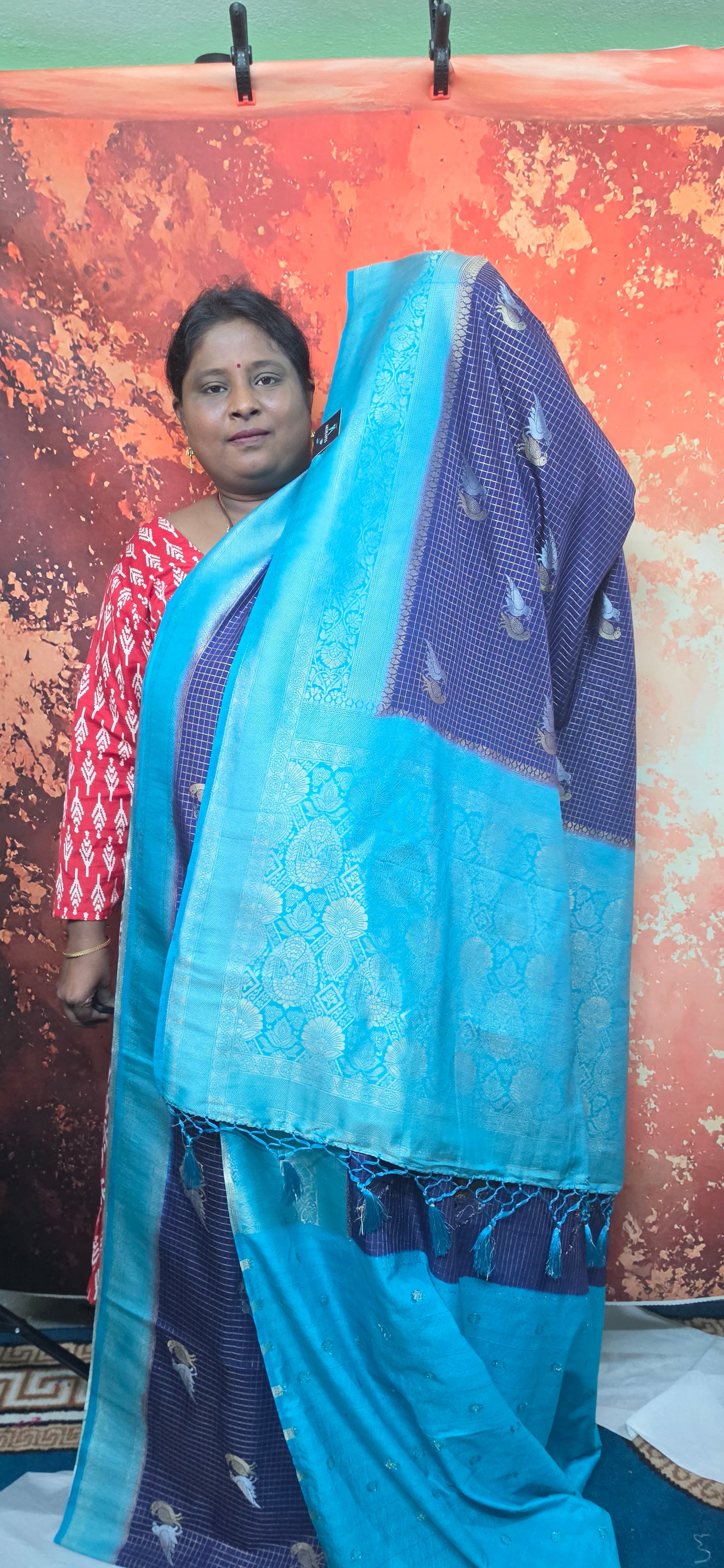 Navy blue Blue  Midhuna Pakshi Premium Vegan Crepe silk Saree MA25213