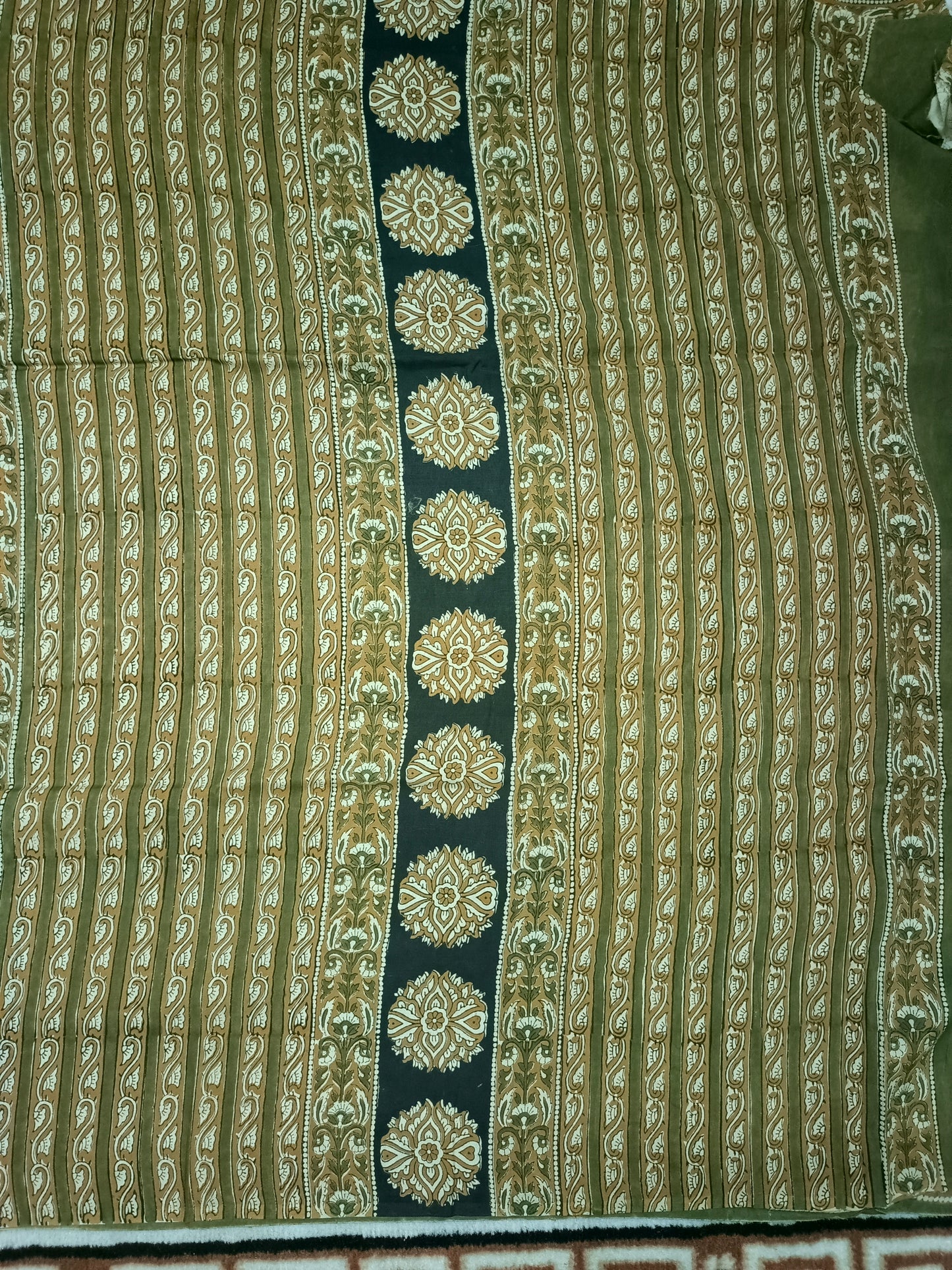 Green Mustard Vegan assam silk cotton bagru printed saree HA25535