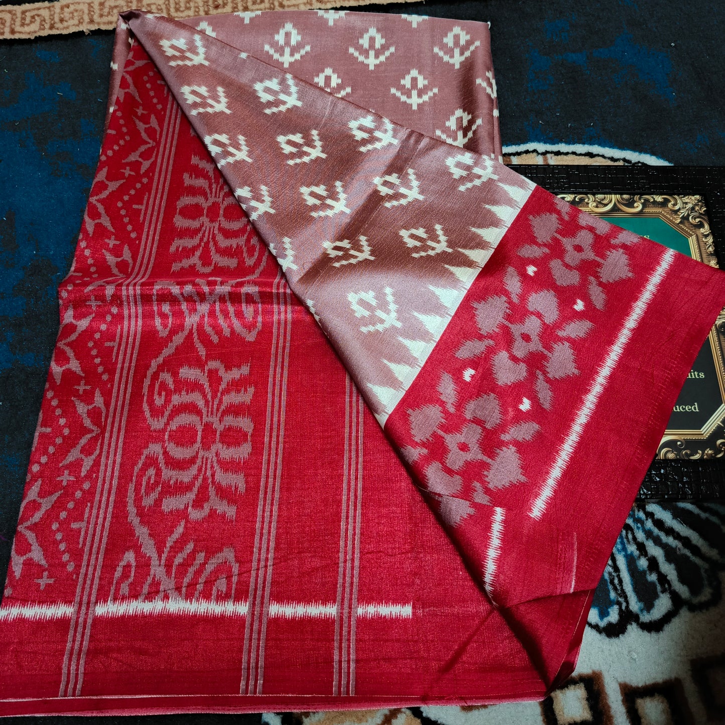 Red Vriddhi silk vol 3 Ikkat vegan tussar crepe digital saree SA25642