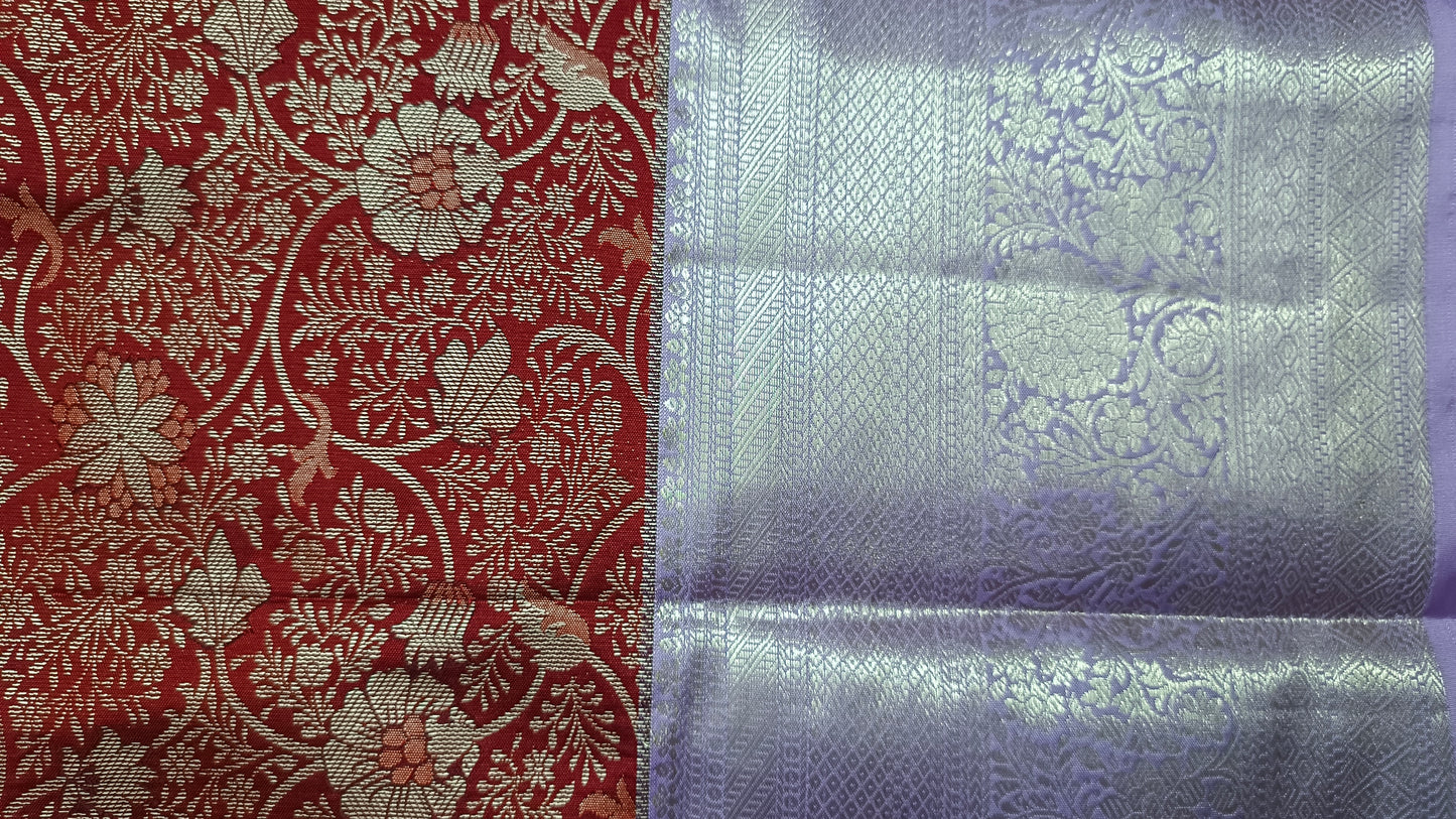 Red with purple Aiswariyam vegan Brocade Kanchi silk saree LA25948