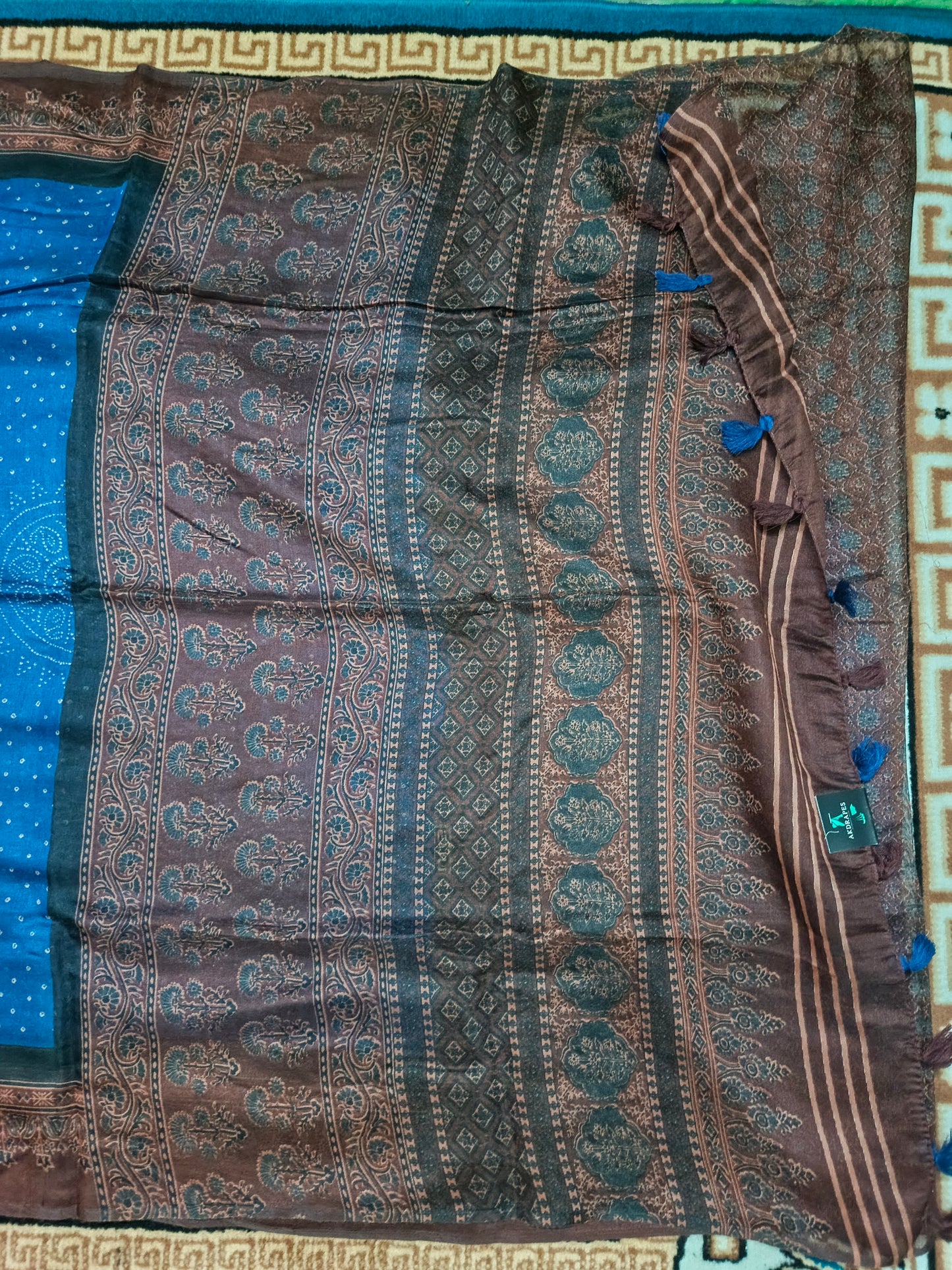 Blue Fushion bandhini Ajrakh Malai cotton saree HA25412