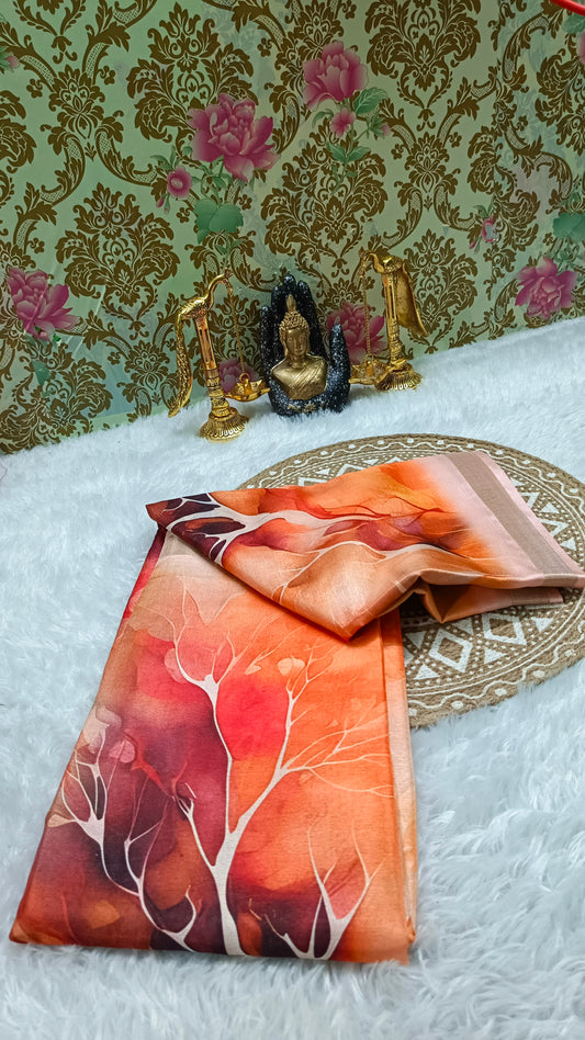 Orange Marble Vegan Chiffon silk saree SA25706