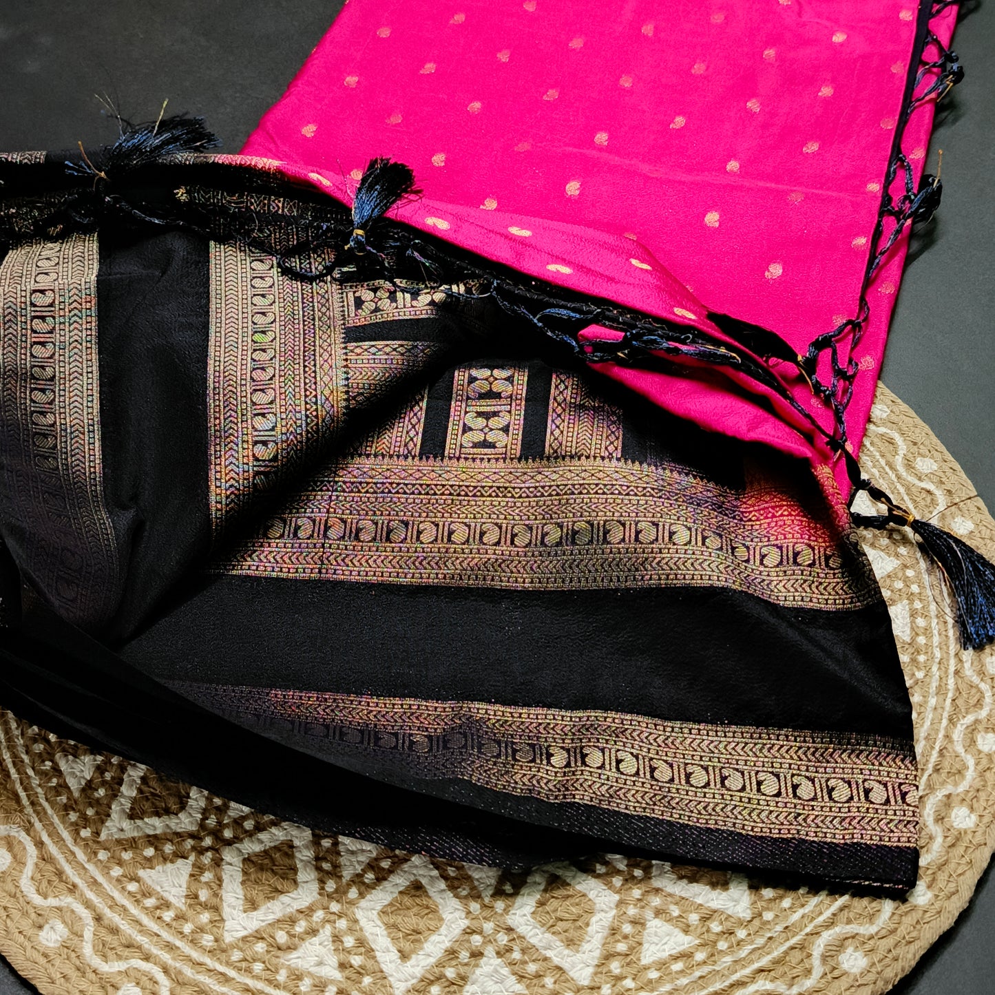 Pink Navy Blue Kairika Vegan Viscose Crepe Silk Saree MA25167