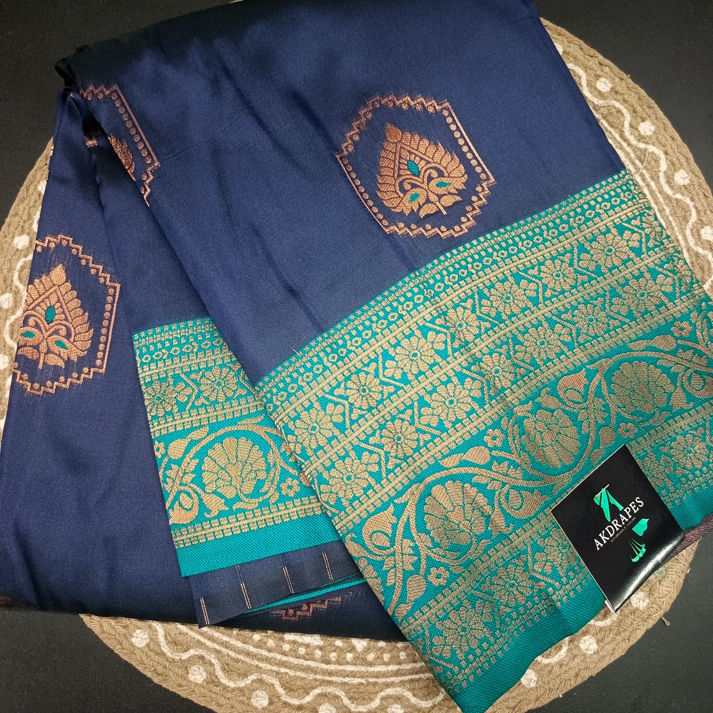 Navy blue Green Anantha vastra Vegan Kanchi soft silk saree MA25126