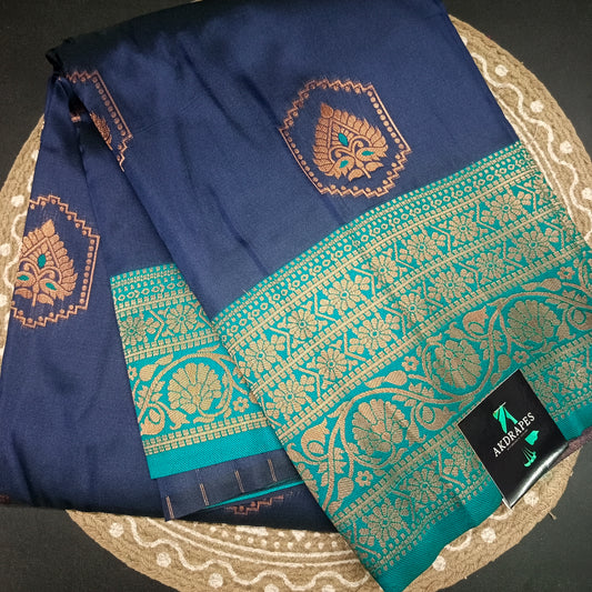 Navy blue Green Anantha vastra Vegan Kanchi soft silk saree MA25126