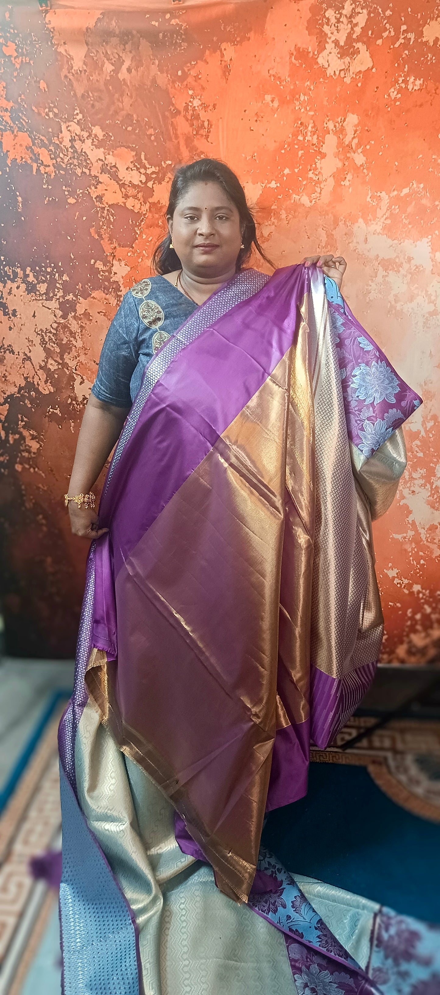 Ice blue with violet Neelambari vegan tissue bridal kanchi silk saree LA25942