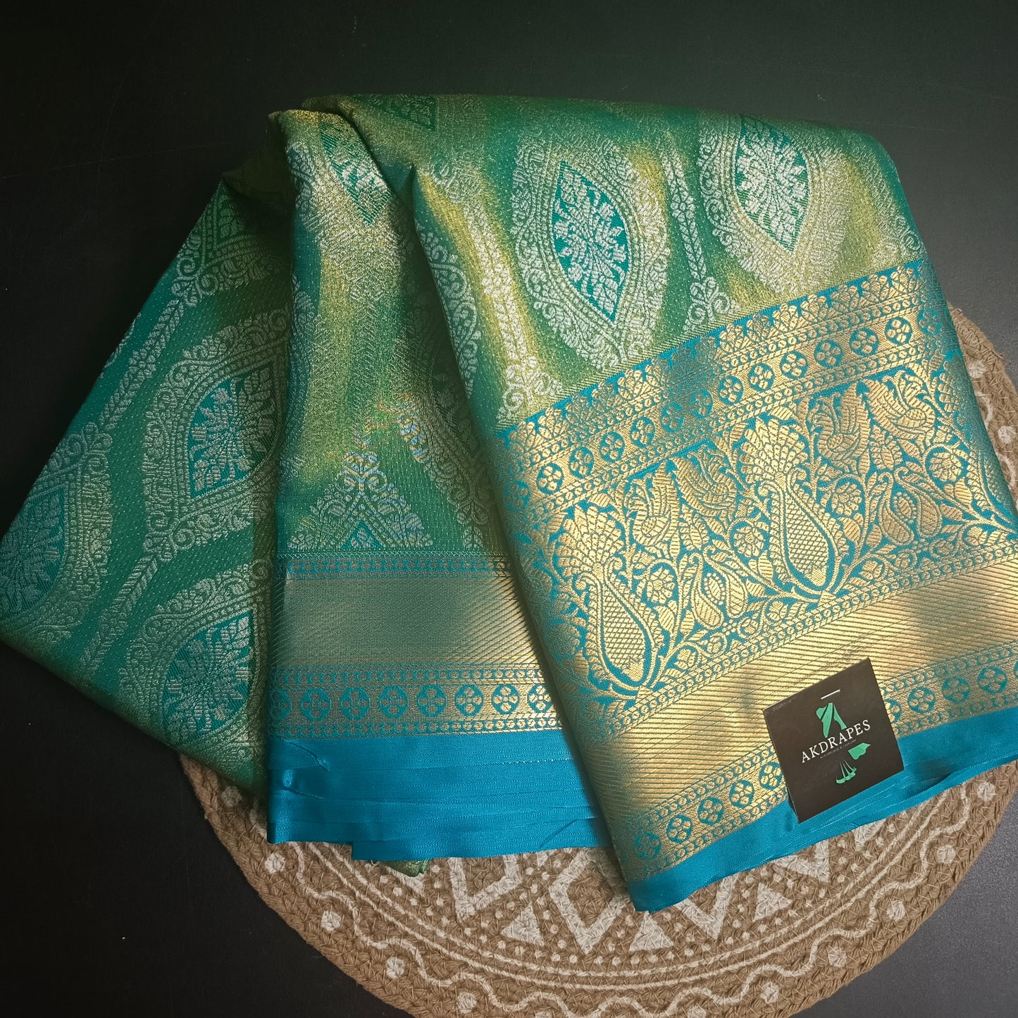 Sea blue Swarnika Vegan bridal silk saree JA25314