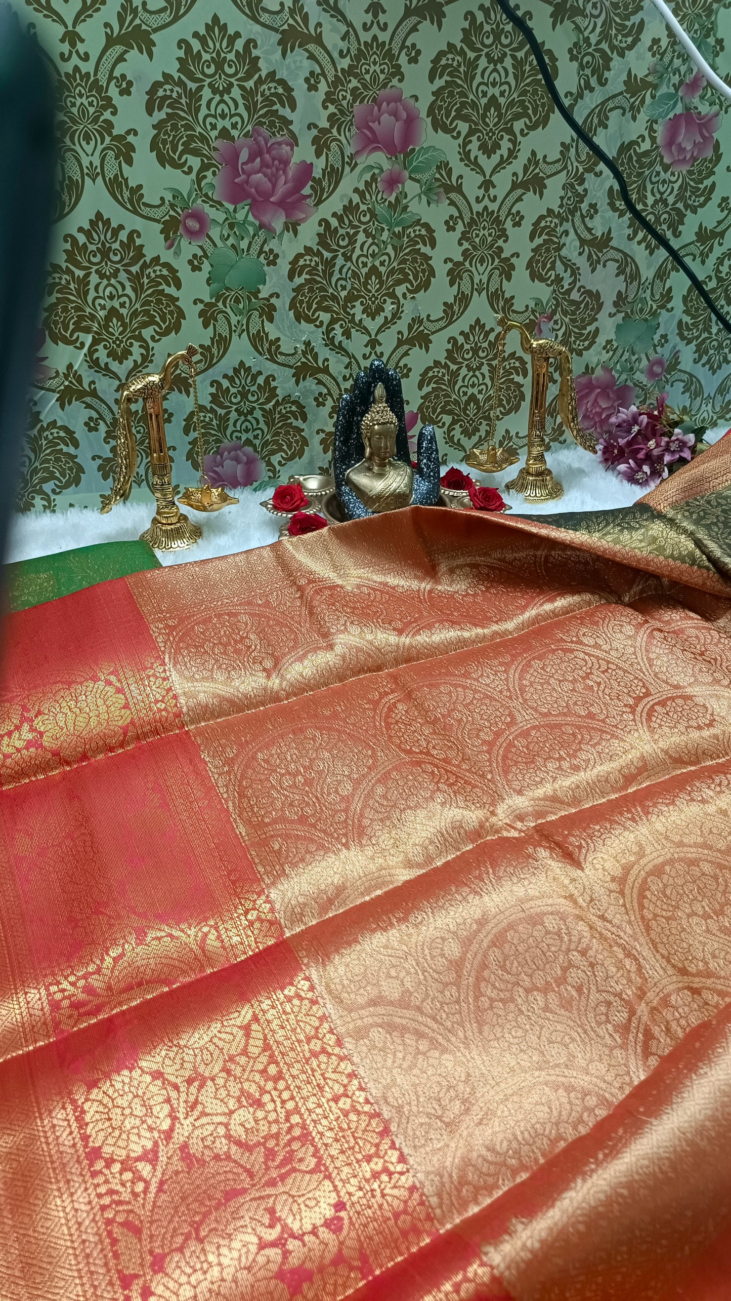 Grey with Red Ratna Vastra Vegan Kanchi TIssue silk saree MA25083