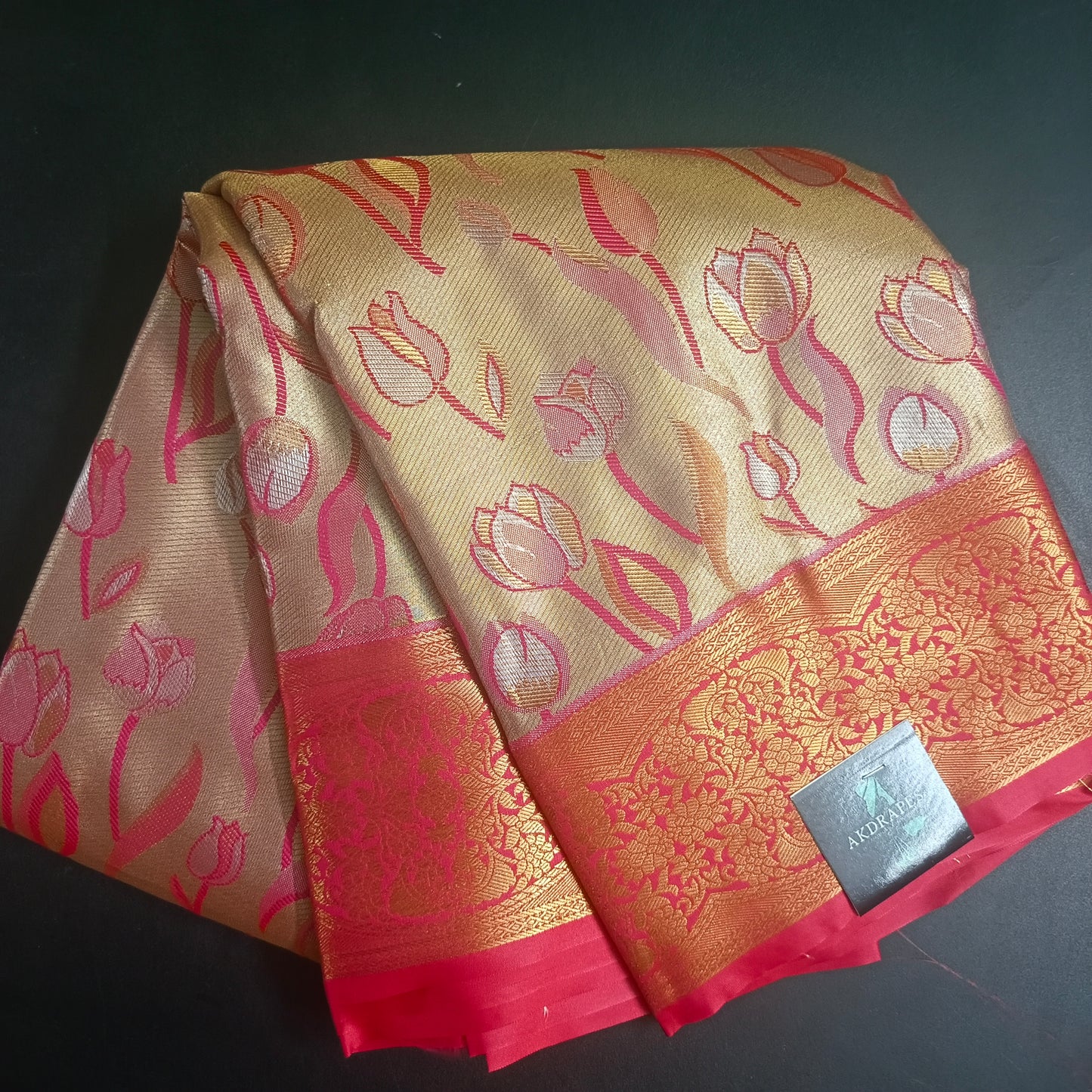 Red Tulika golden bridal tissue Vegan kanchi saree JA25291