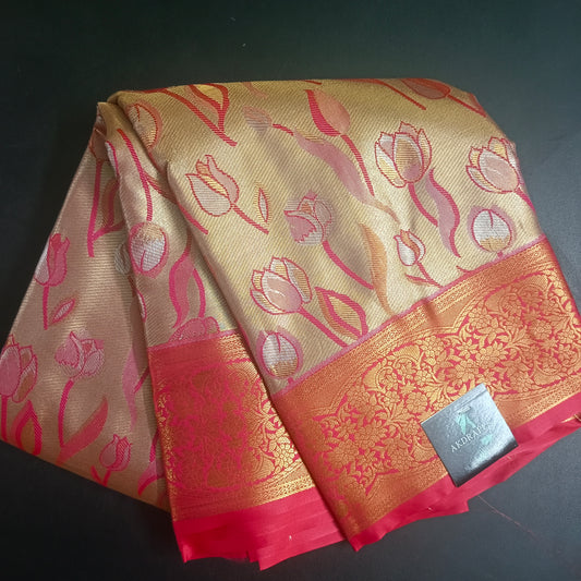 Red Tulika golden bridal tissue Vegan kanchi saree JA25291