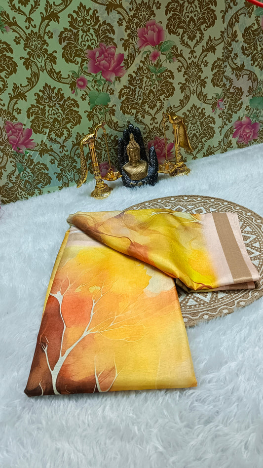 Yellow Marble Vegan Chiffon silk saree SA25704