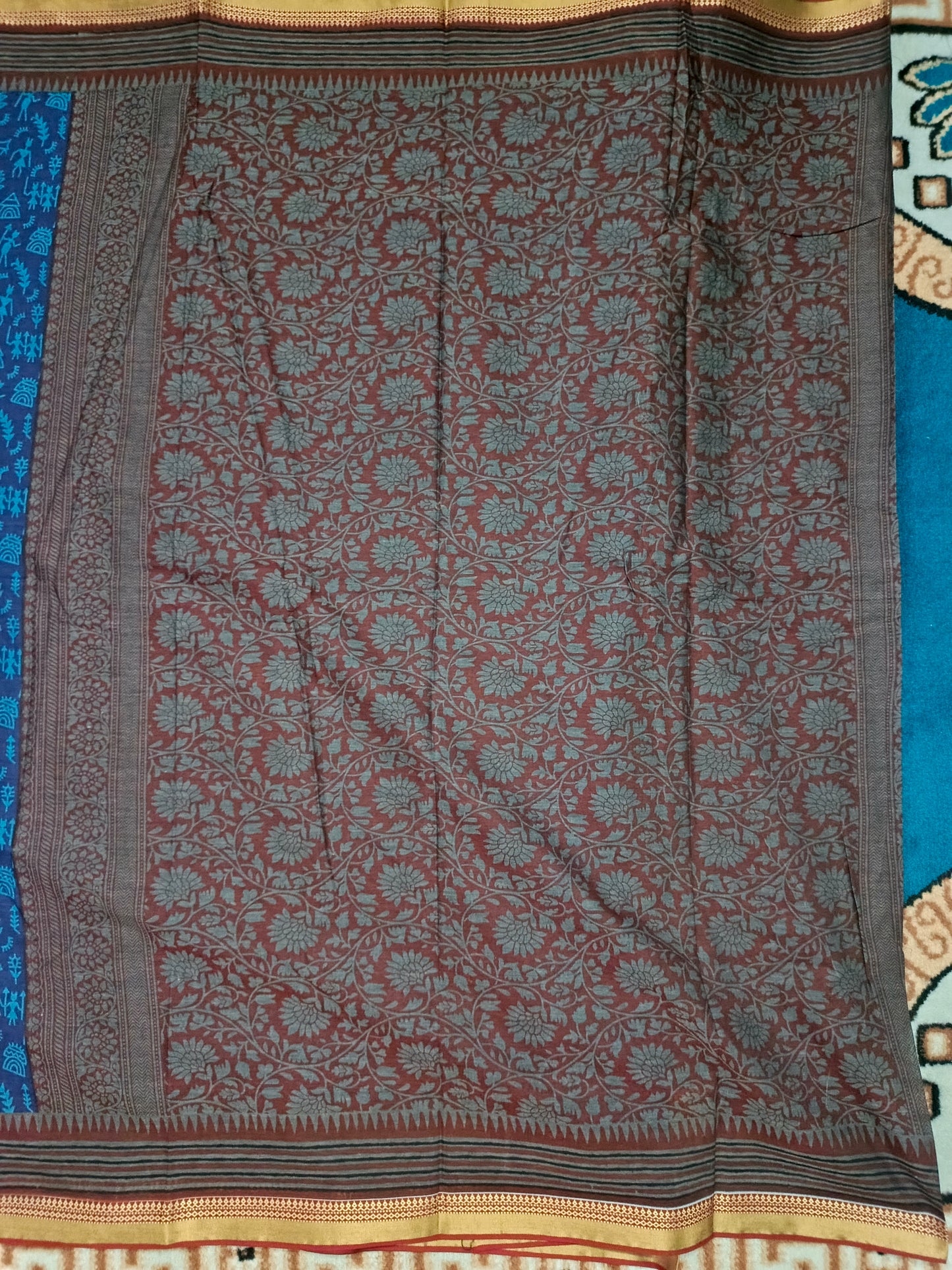 Blue Warli kala Vegan Muslin cotton saree HA25479