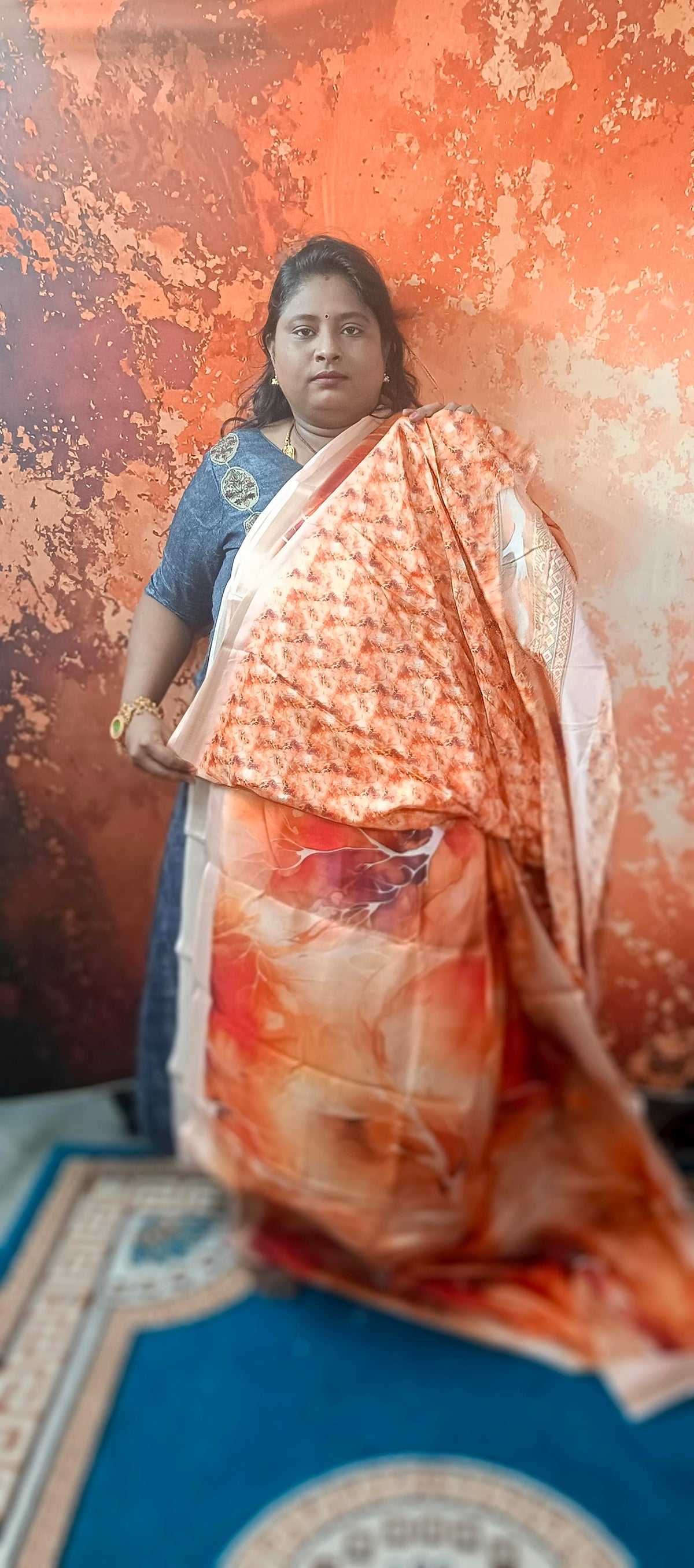 Orange Marble Vegan Chiffon silk saree SA25706