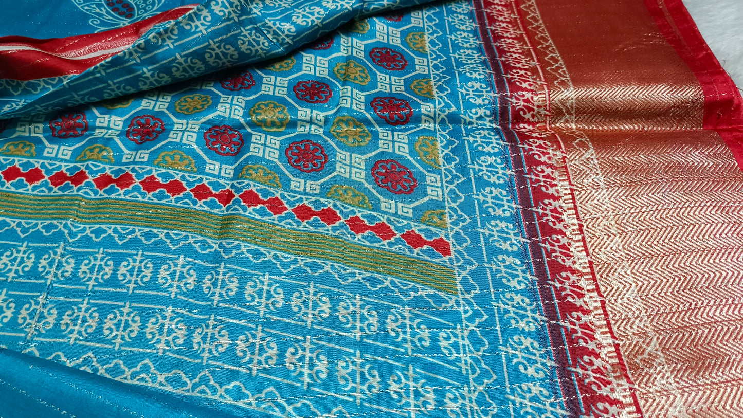 Sky blue with Pink Semi dola butterfly saree SA25723