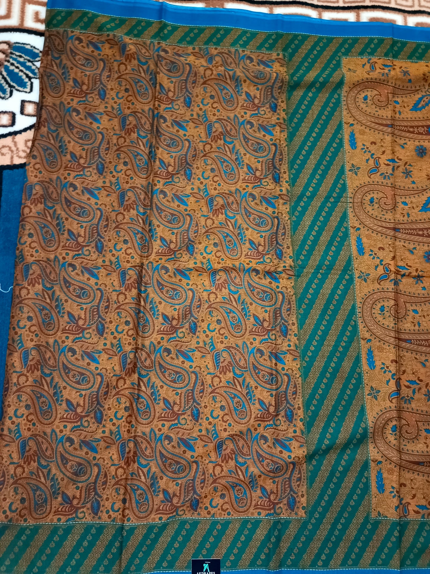 Yellow Paisley screen printed vegan muslin saree HA25544