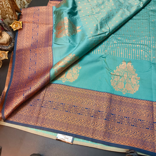 Ice blue Navy blue Maragatha Muhurtham Vegan Kanchi Silk Saree MA25111