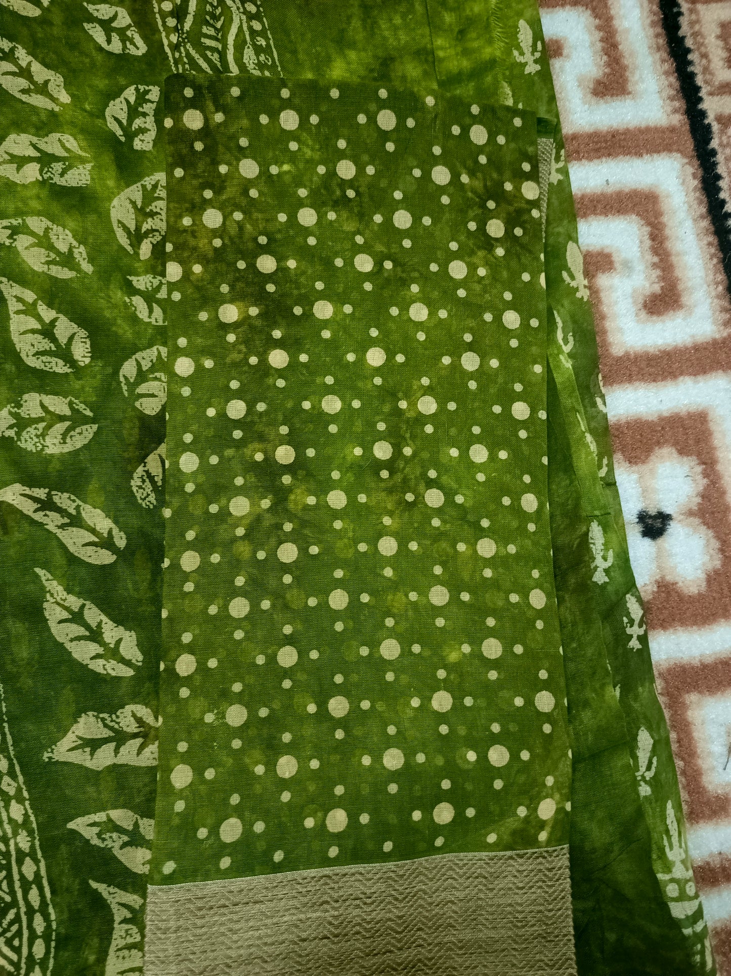Fern Green Pina cola vol 1 Rapid discharge Vegan mull cotton saree HA25487