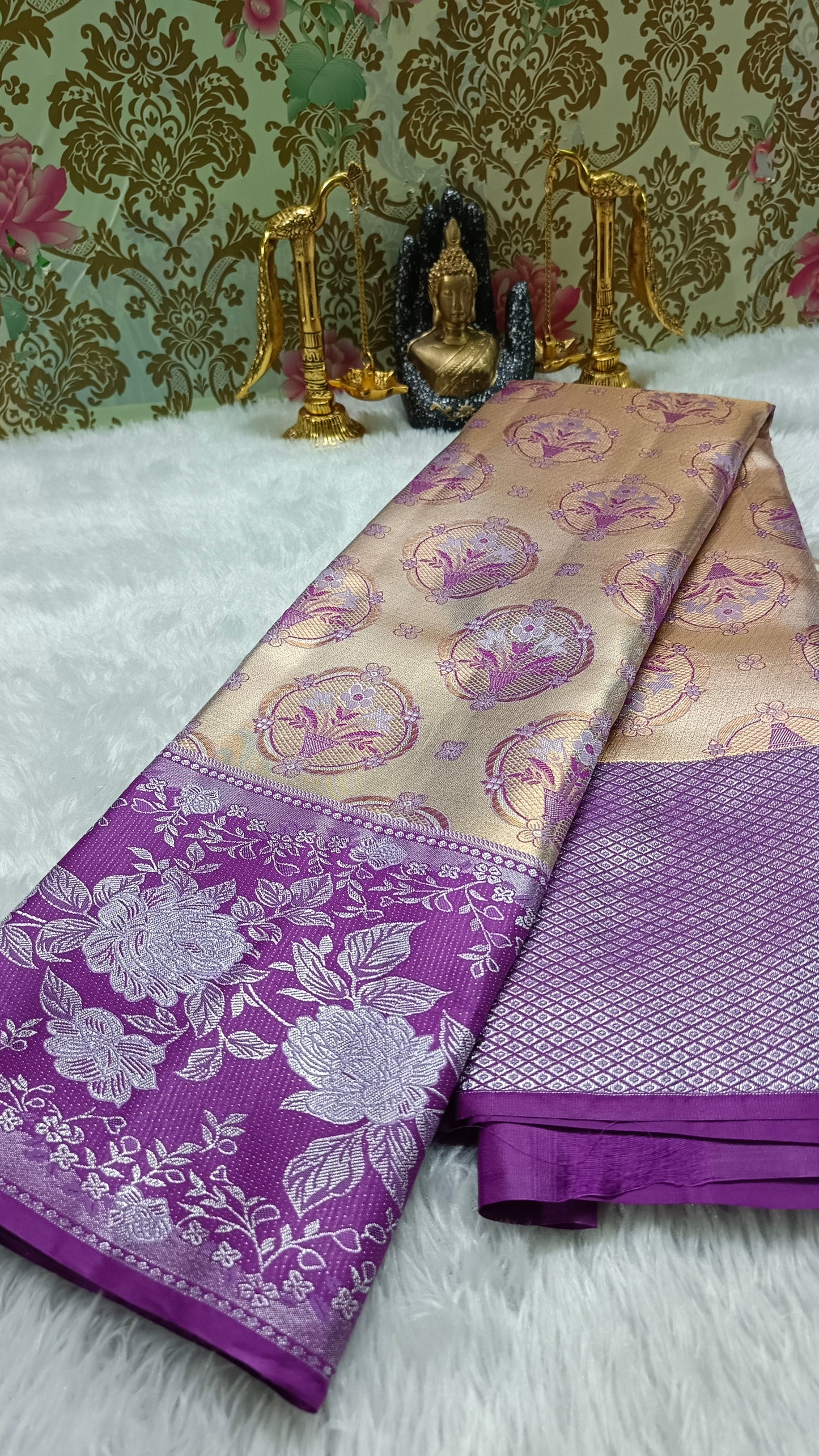 Gold with majenta Neelambari vegan tissue bridal kanchi silk saree LA25940