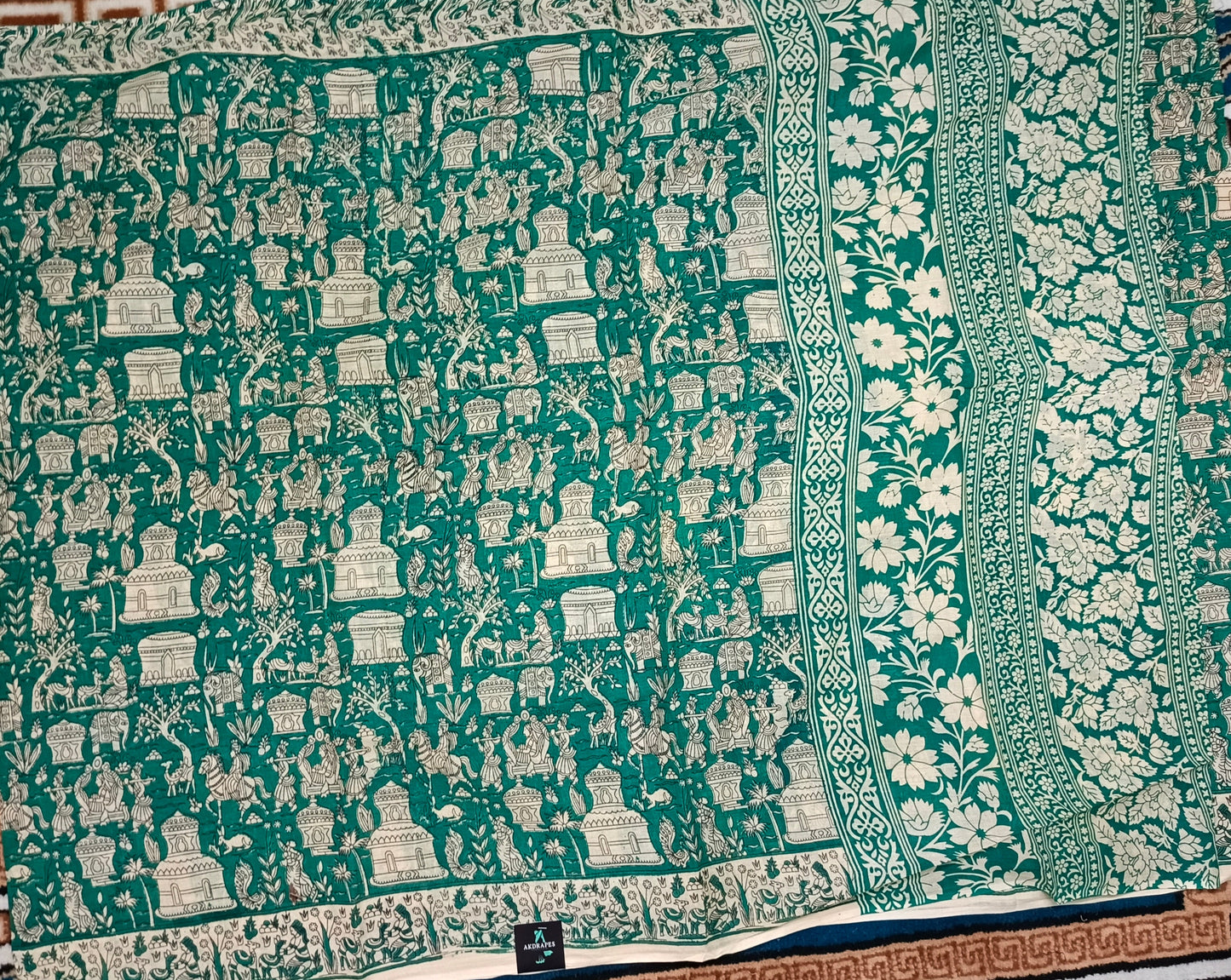 Green Ganga Mull Cotton kalamkari saree SA25856