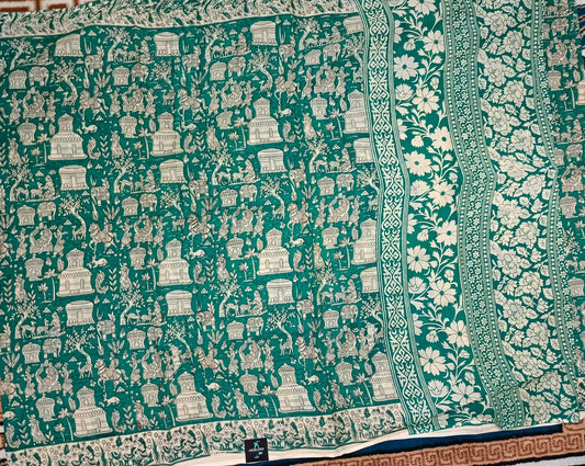 Green Ganga Mull Cotton kalamkari saree SA25856