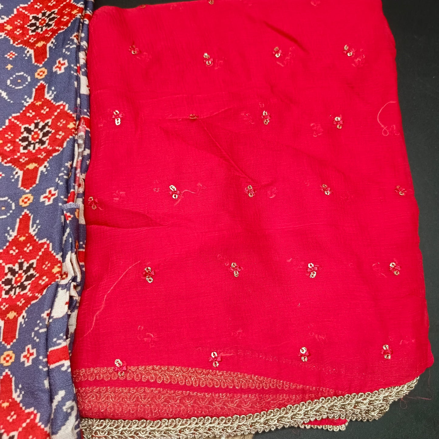 Grey red patola chinnon Unstitched suits HA25398