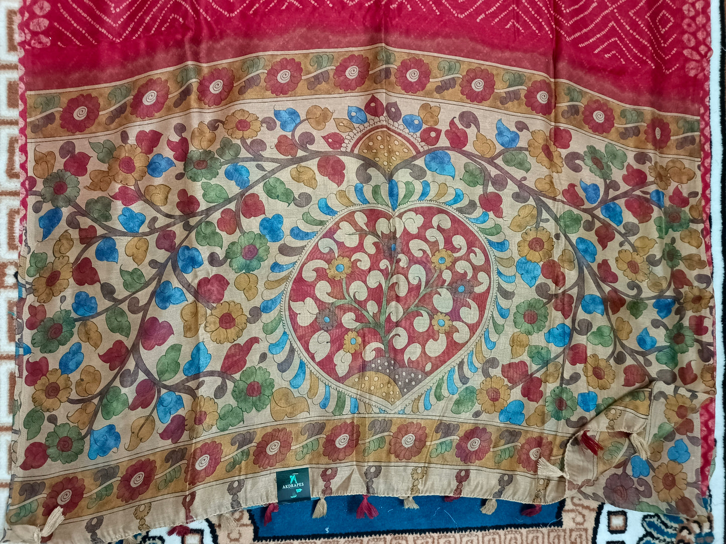 Red Fushion bandhini Kalamkari Malai cotton saree HA25416
