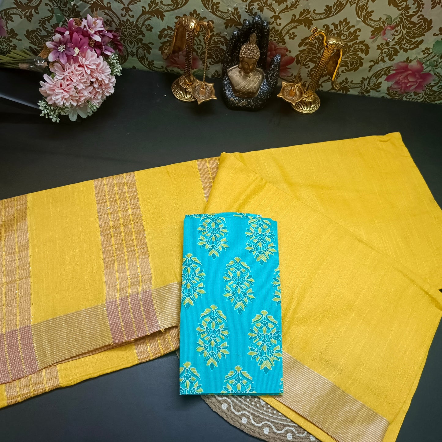 Yellow  Candy vegan linen saree HA25512