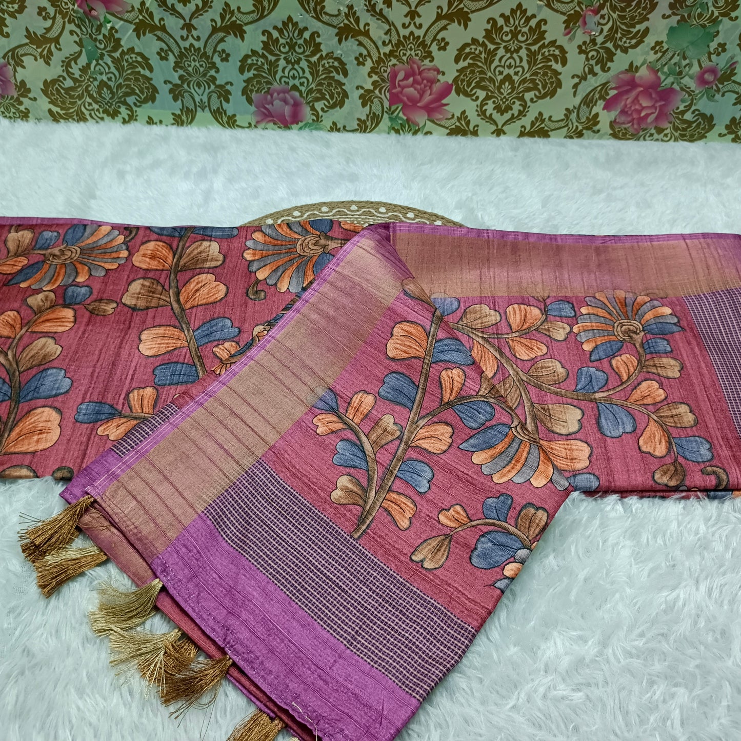 Pink with purple khushboo digital printed kalamkari vegan tussar saree SA25694