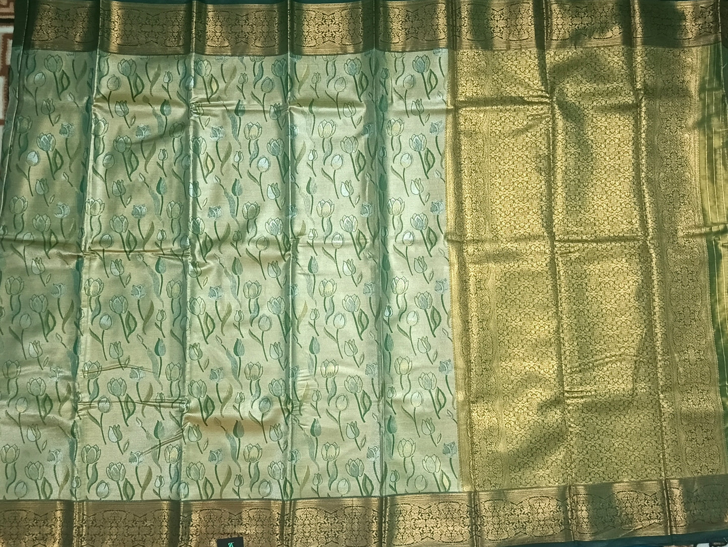 Green Tulika golden bridal tissue Vegan kanchi saree JA25289