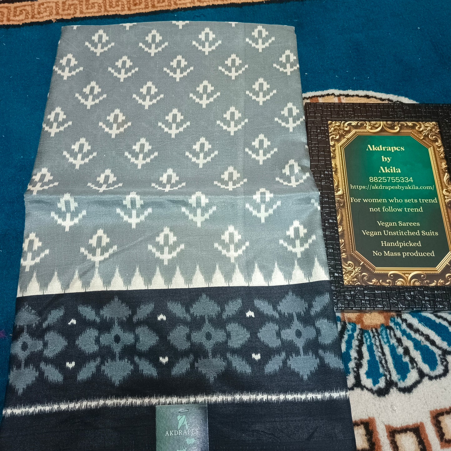 Black Vriddhi silk vol 3 Ikkat vegan tussar crepe digital saree SA25644