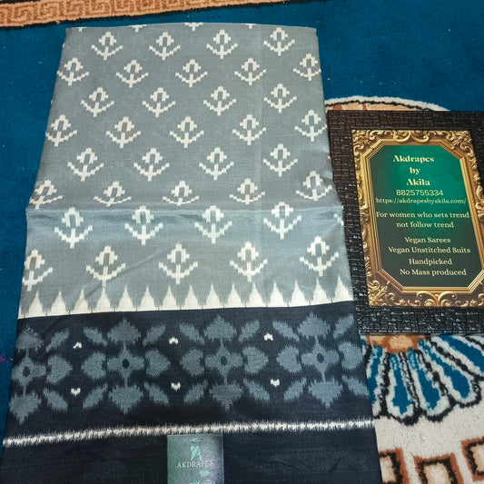 Black Vriddhi silk vol 3 Ikkat vegan tussar crepe digital saree SA25644