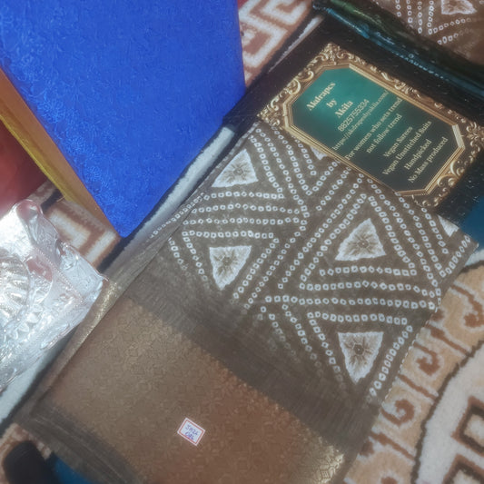 Brown vegan bandhini linen weaving border saree JA26085