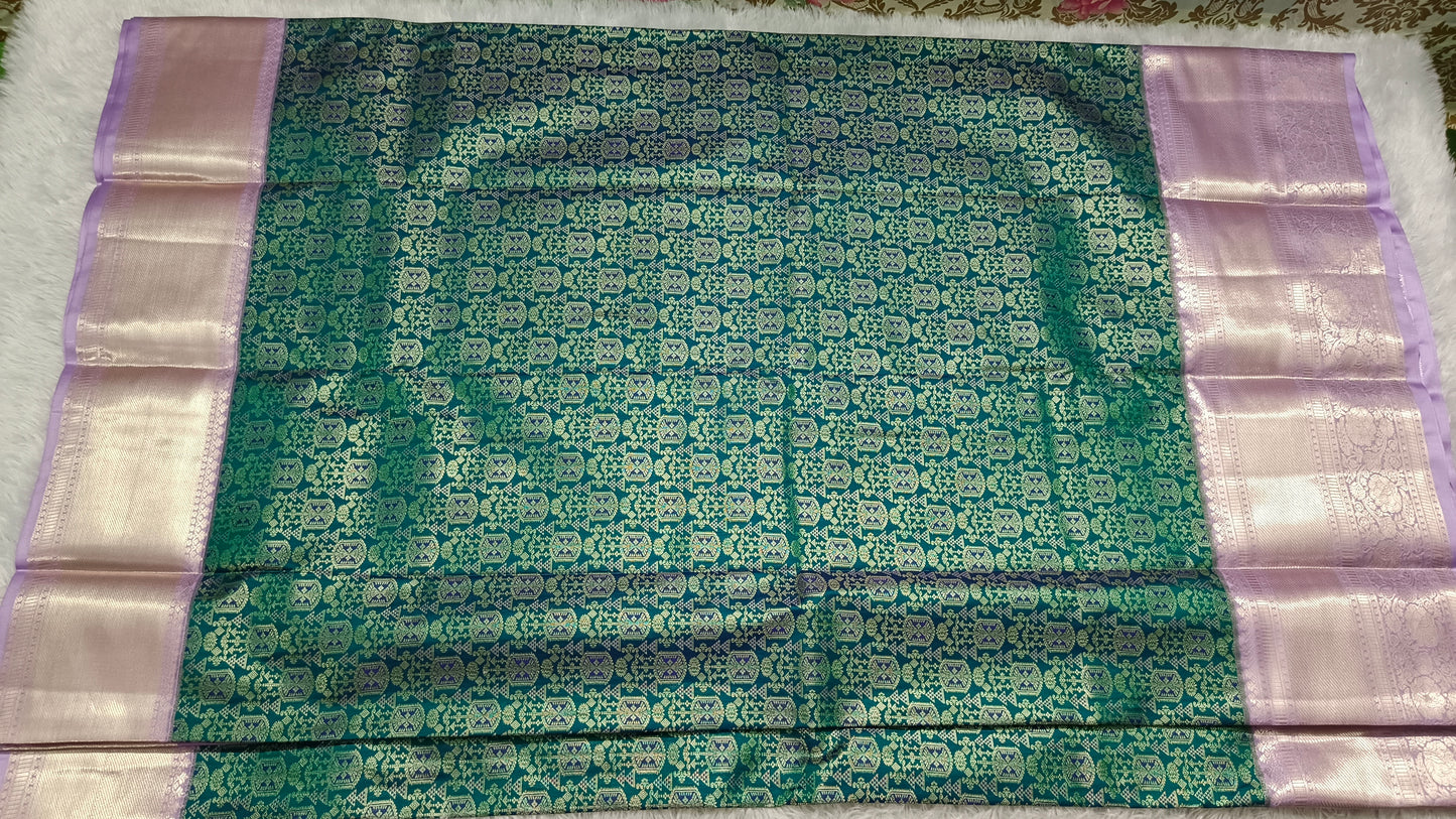 Green with Pastel Purple Aishwariyam Vegan Kanchi Brocade silk saree LA25946