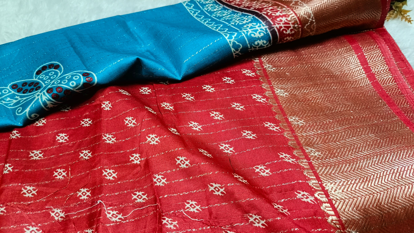 Sky blue with Pink Semi dola butterfly saree SA25723