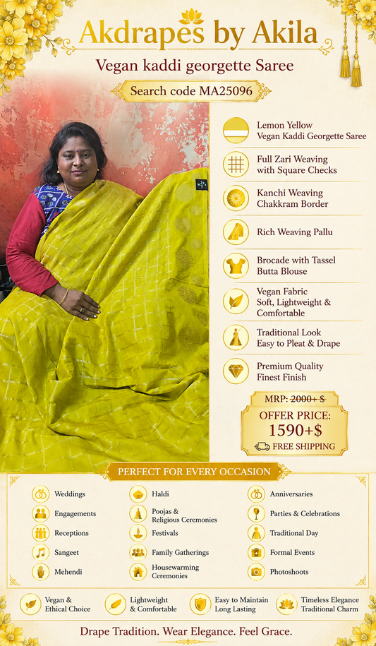Lemon Yellow Sudar Chakkram vegan kaddi georgette saree MA25096