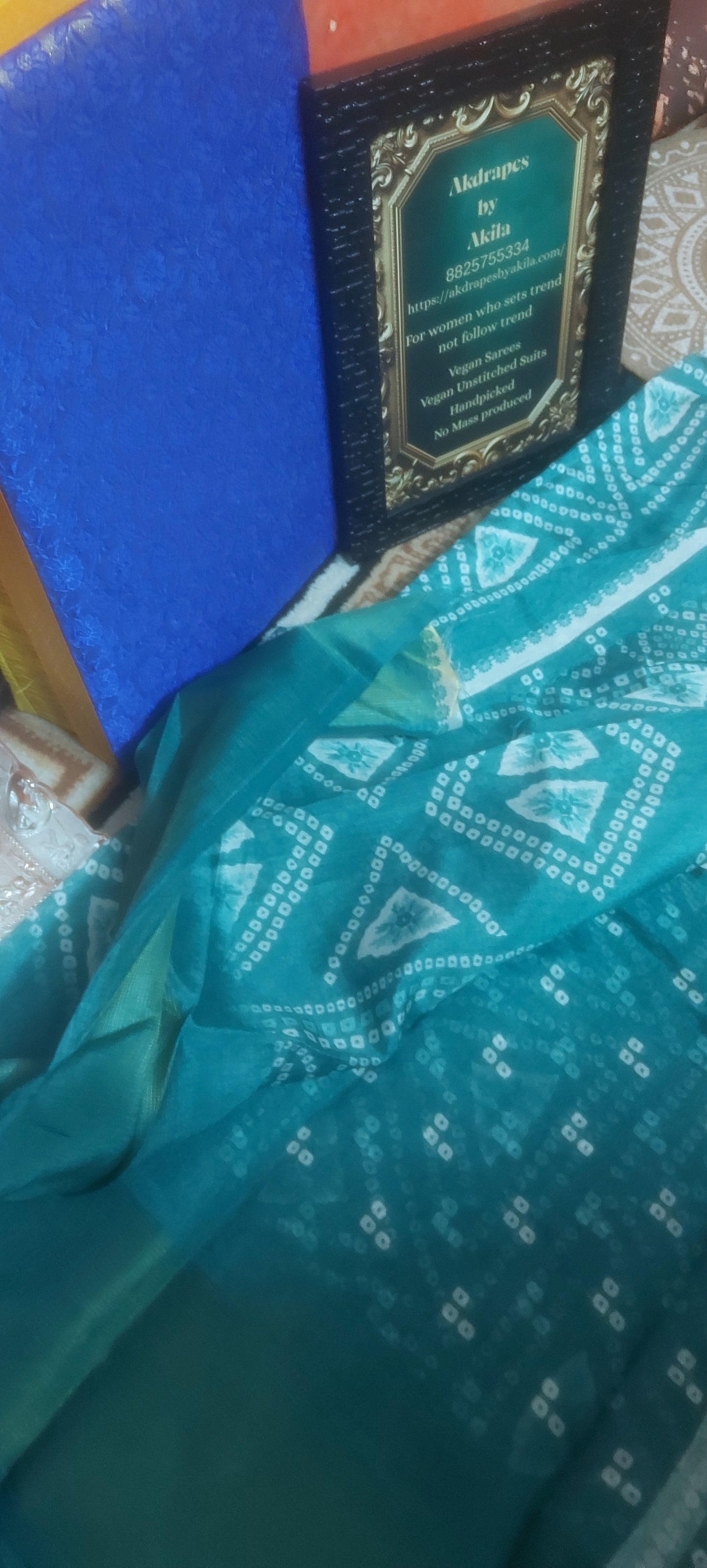 Blue bandhini Vegan linen Zari border saree JA26039
