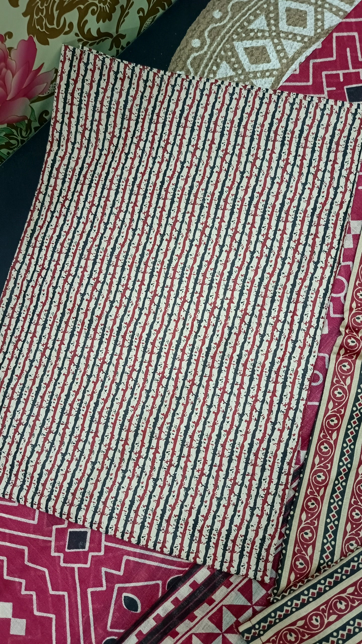 Red Mull Cotton suits black and red neck thread work HA25341
