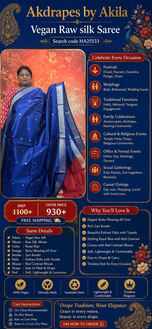 Royal Blue Pythani Vegan Raw Silk Saree HA25533