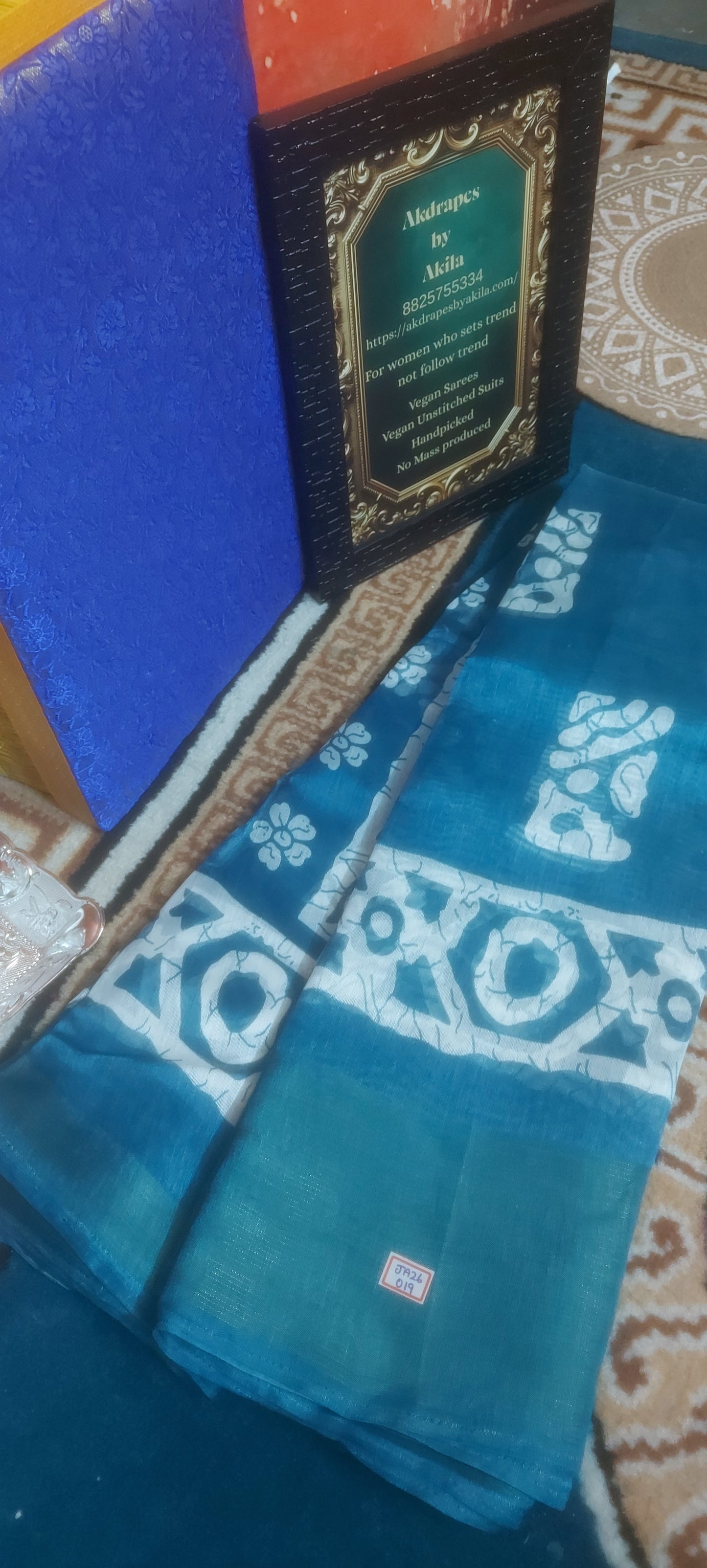 Blue Batik lenin zari border saree JA26019