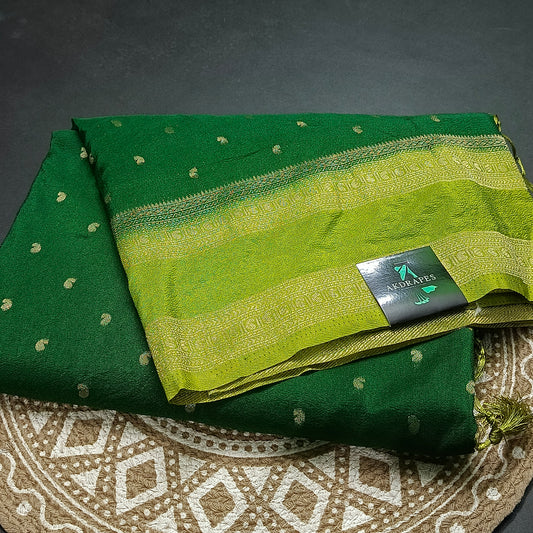 bottle Green Green Kairika Vegan Viscose Crepe Silk Saree MA25161
