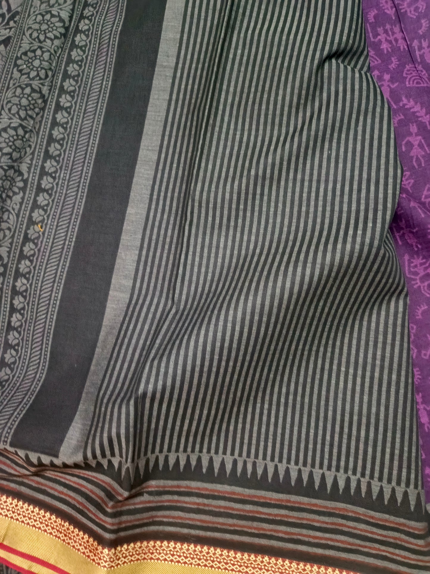 Purple Warli kala Vegan Muslin cotton saree HA25478