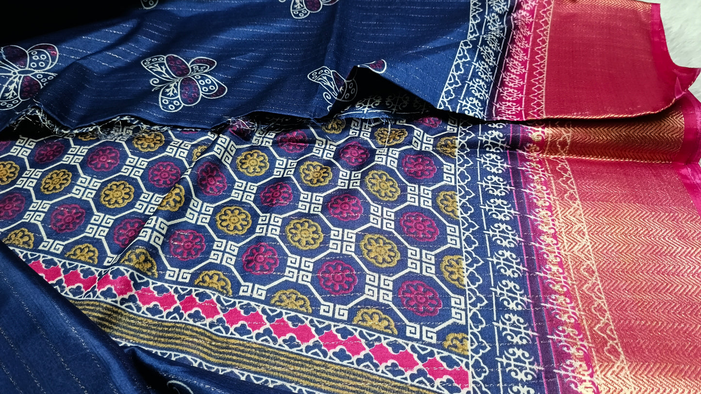 Navy blue with pink Semi dola butterfly saree SA25721