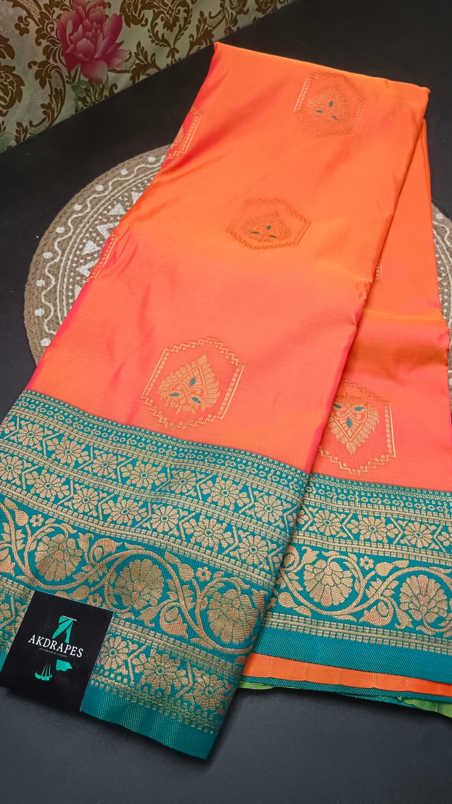 Peach Sea green Anantha vastra Vegan Kanchi soft silk saree MA25120