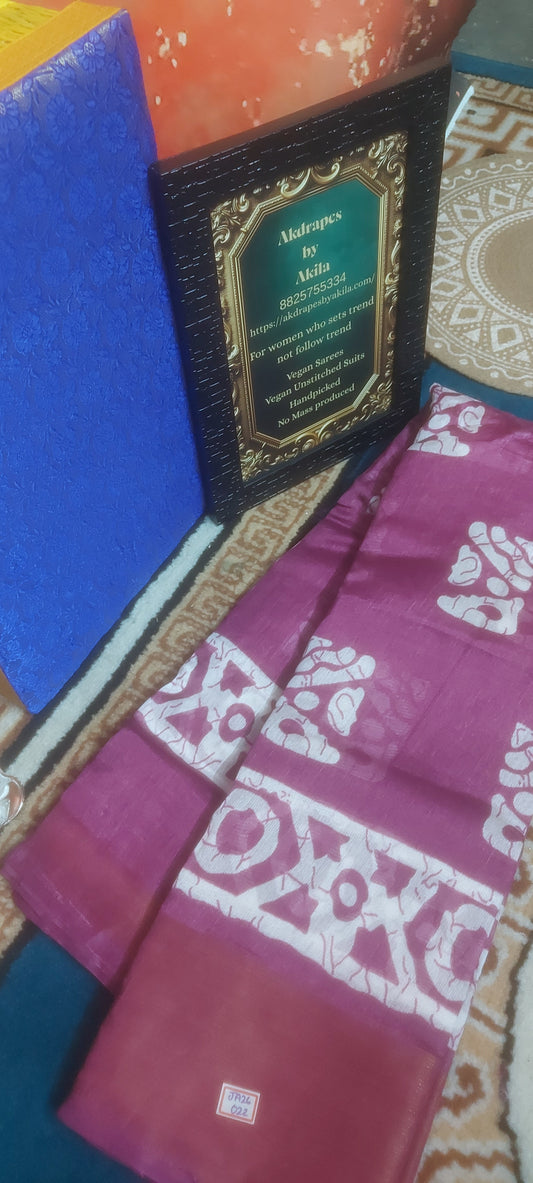 Lilac Batik lenin zari border saree JA26022
