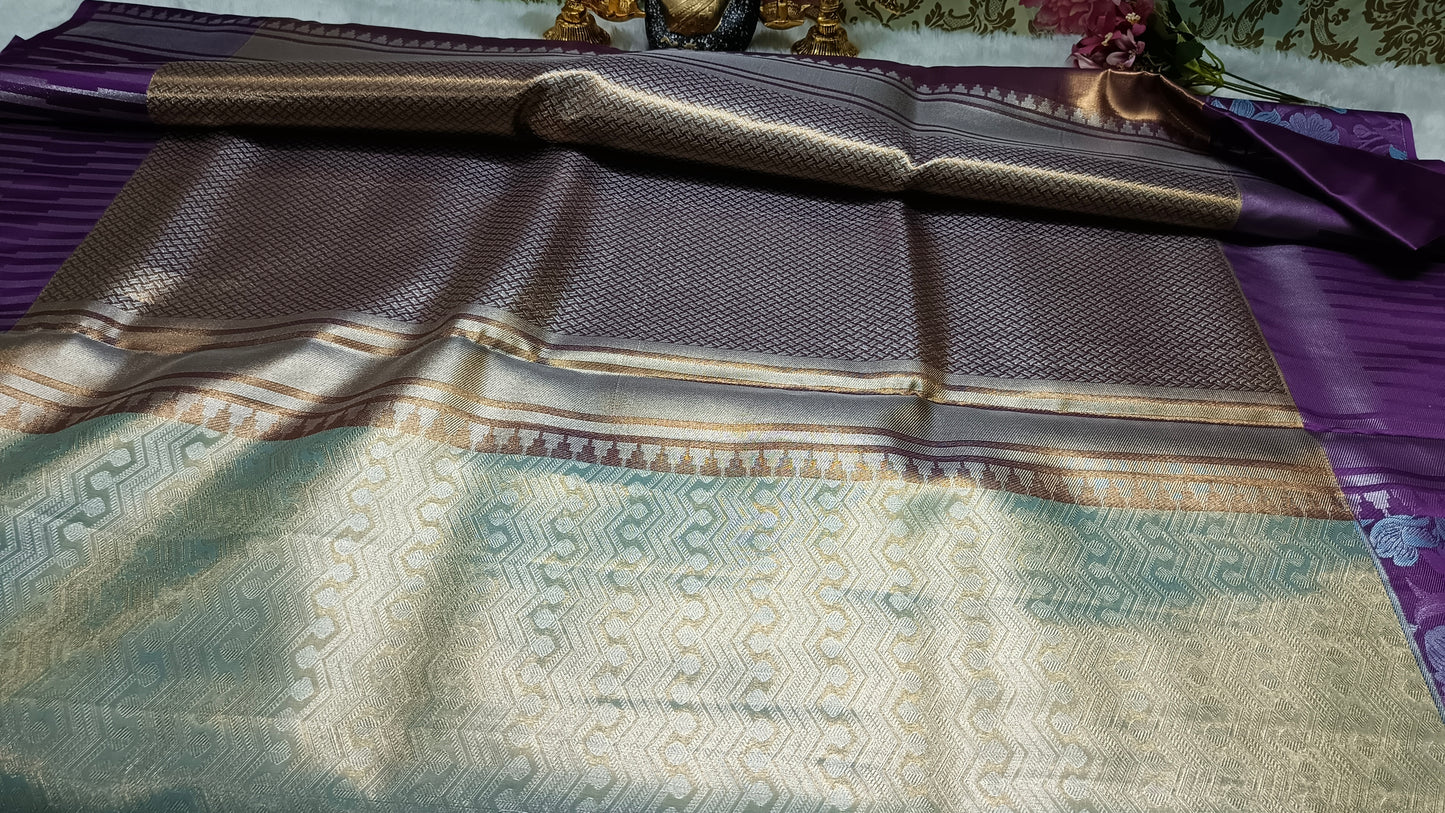 Ice blue with violet Neelambari vegan tissue bridal kanchi silk saree LA25942