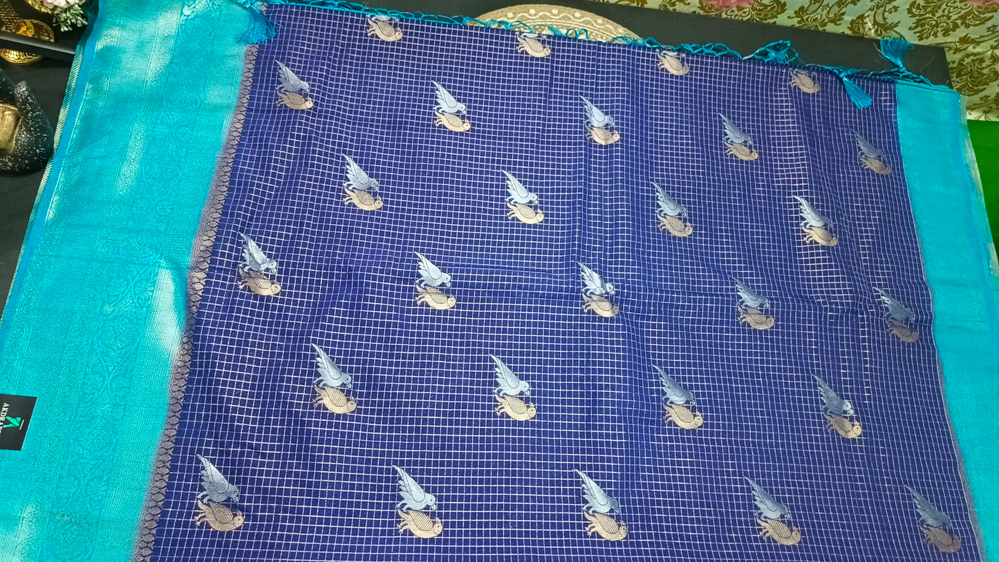Navy blue Blue  Midhuna Pakshi Premium Vegan Crepe silk Saree MA25213