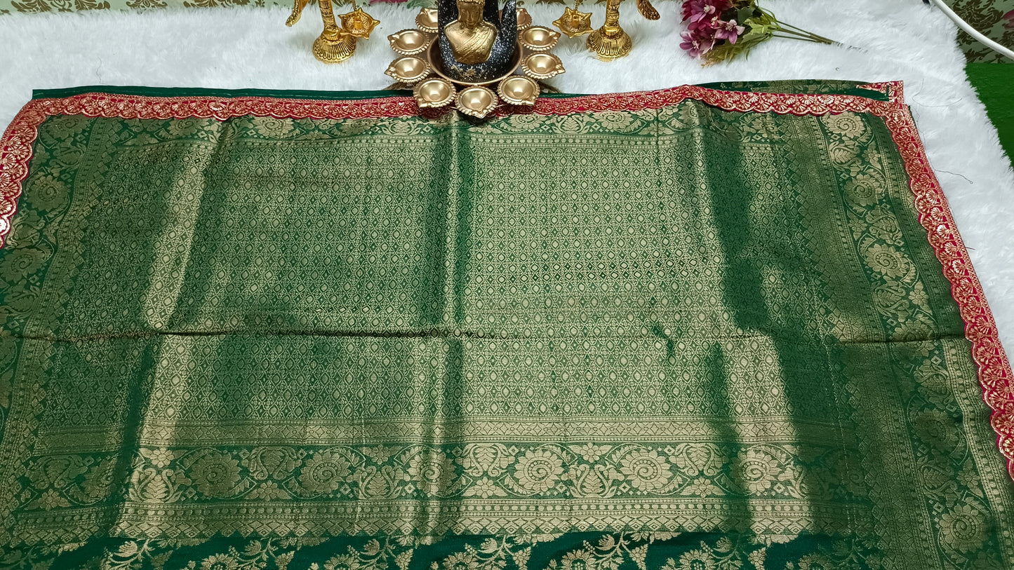 Dark green with pink Royal banarasi vegan kaddi georgette saree JA25328