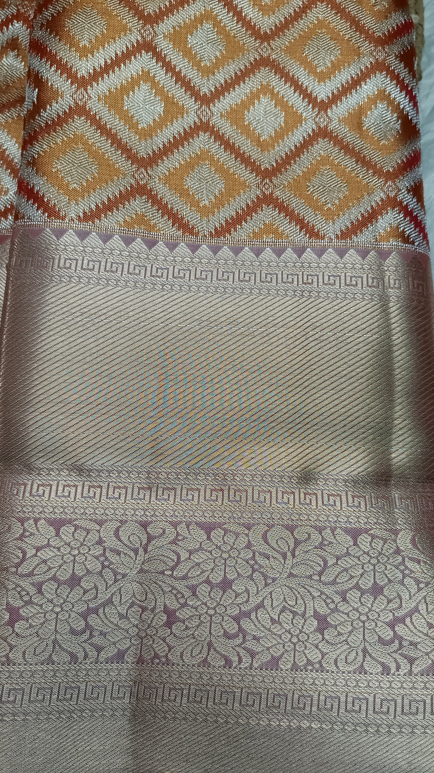 Copper with gold Radiance Heritage vegan self tissue kanchi silk saree LA25934